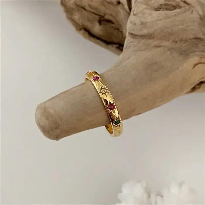2 pièces/ensemble en acier inoxydable couleur arc-en-ciel cubique Zircon pierre bagues pour femmes INS