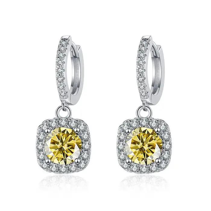Luxe argent massif 925 bijoux 1ct D couleur Moissanite boucles d'oreilles pour les femmes vert bleu laboratoire créé