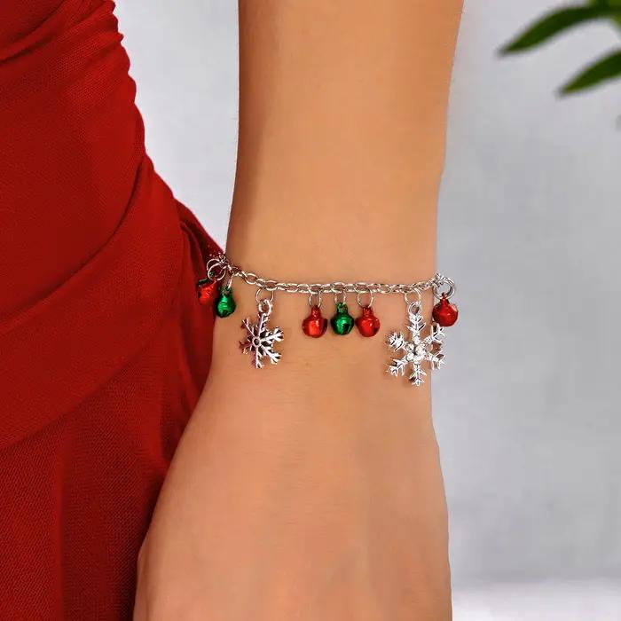 Bracelet pendentif cloche flocon de neige à paillettes de noël pour femmes occasions spéciales cadeau de fête de noël