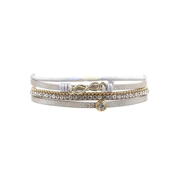STRATHSPEY – bracelet en cuir strass pour femme, fermoir magnétique, breloque en cristal, bijoux mul