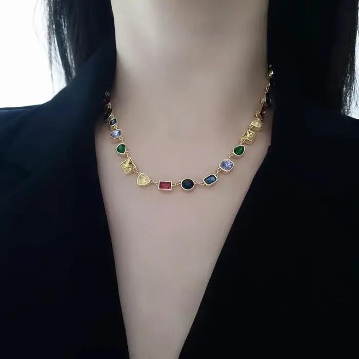 Ensemble de bijoux de luxe pour femmes en argent sterling 925 et or rose 18 carats avec pierres précieuses colorées pour les occasions spéciales