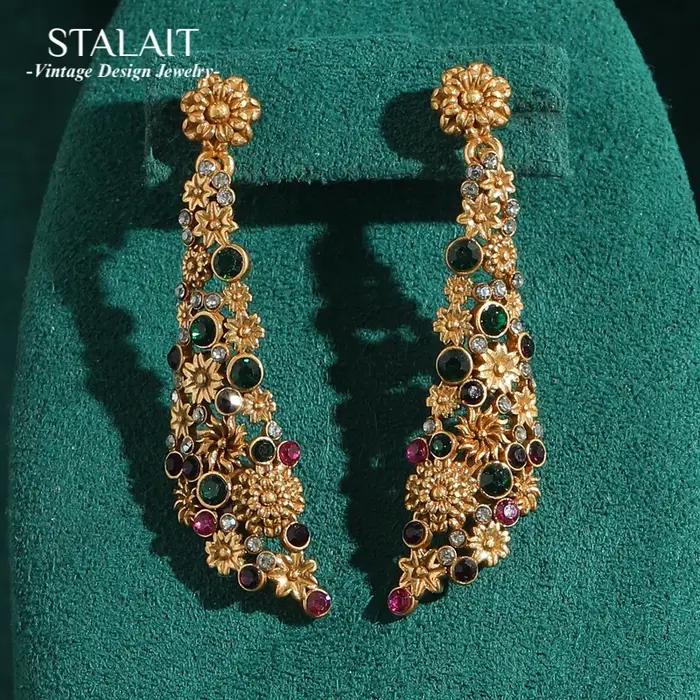 Vintage goutte Dangle strass fleur boucles d'oreilles déclaration esthétique femme 2025 luxe concepteur charme Antique bijoux accessoires