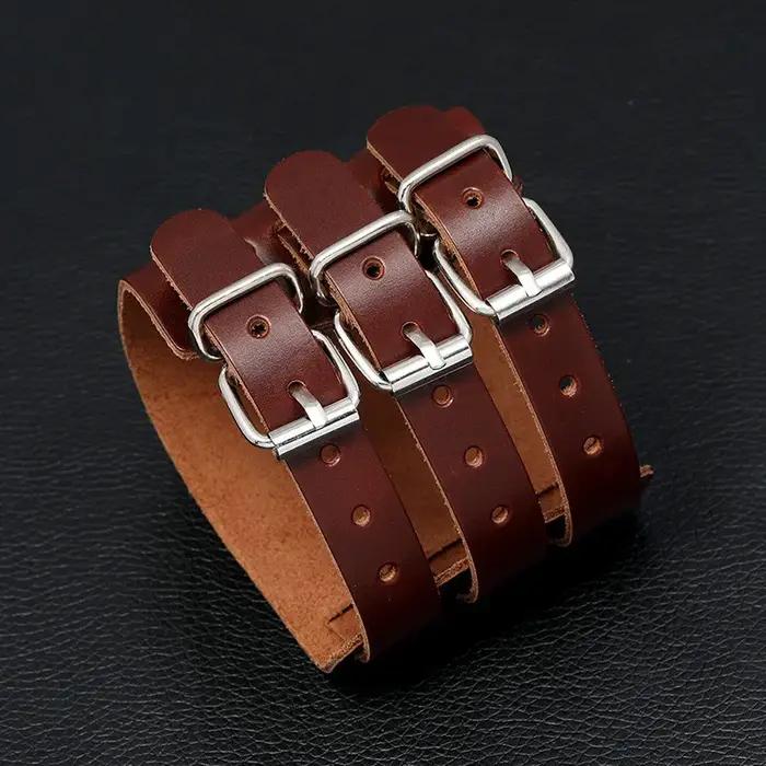 KOTik 2024 nouvelle mode en cuir véritable large manchette Bracelets Punk Vintage trois couches