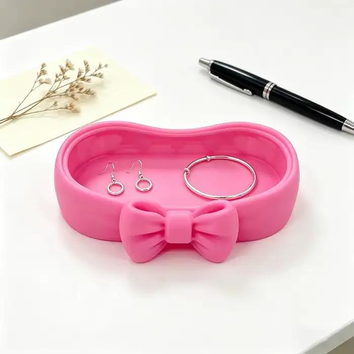 Plateau de rangement pour bijoux avec joli nœud décoratif, lisse, grande capacité, organisateur de voyage portable pour la vanité, les bijoux et les cosmétiques