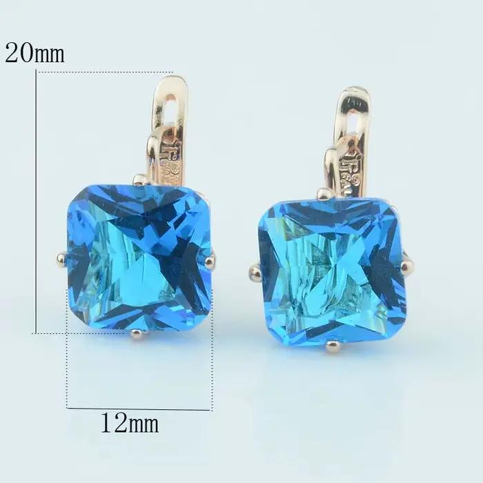 FJ luxe mariage femmes boucle d'oreille couleur or Rose 585 bijoux mode grand carré Rose/blanc/vert/rouge/bleu Zircon