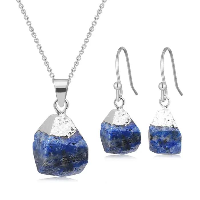 Ensemble de bijoux naturels, Quartz Rose, Amazonite, acier inoxydable, boucles d'oreilles en argent S925, combinaison de collier, bijoux Premium, cadeau de vacances