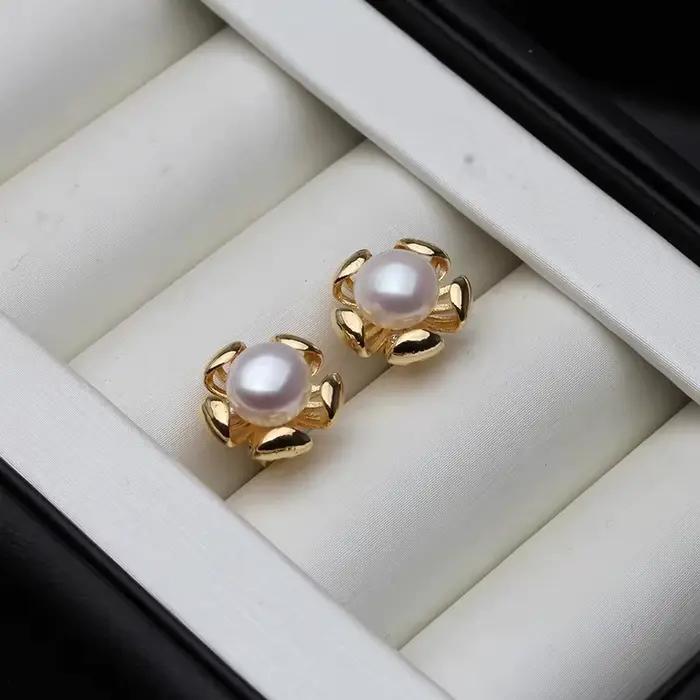 Boucles d'oreilles en perles d'eau douce de culture véritable, en argent 925, mignonnes boucles d'or