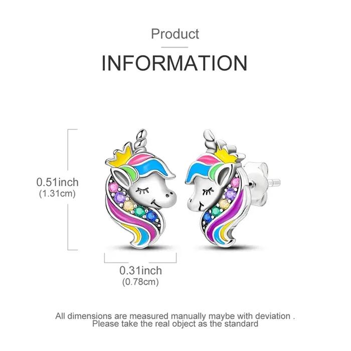 Boucles d'oreilles couronne licorne en argent Sterling 925 pour femmes