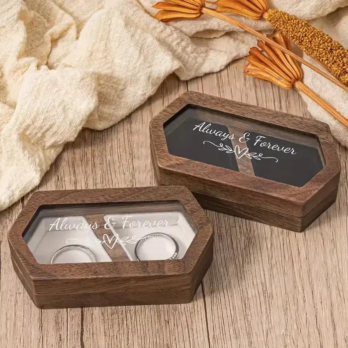Boîte à matiques en bois gravée, double fente, parfaite pour mariage, matiques de proposition, cadeau romantique pour femme, bijoux, toujours et pour toujours"