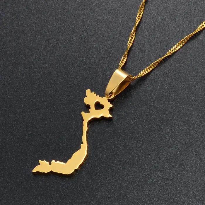 Anniyo Vietnam pendentif collier pour femmes/hommes couleur or bijoux carte