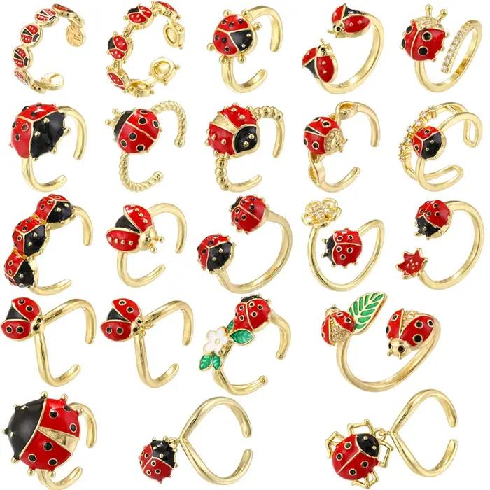 Bague ZHUKOU en zircone cubique avec émail rouge et motif coccinelle pour femmes et hommes pour soirées et occasions spéciales