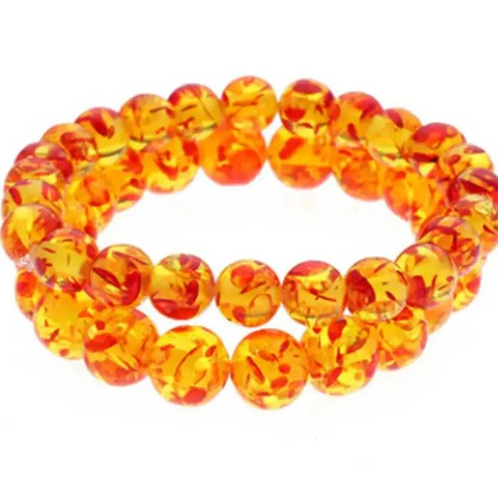 Bracelet de perles rondes extensibles en résine ambre 10 mm et 8 mm pour femme