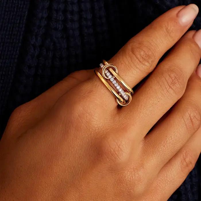 LATS – bague bicolore à trois anneaux en cuivre plaqué or 14K pour femmes