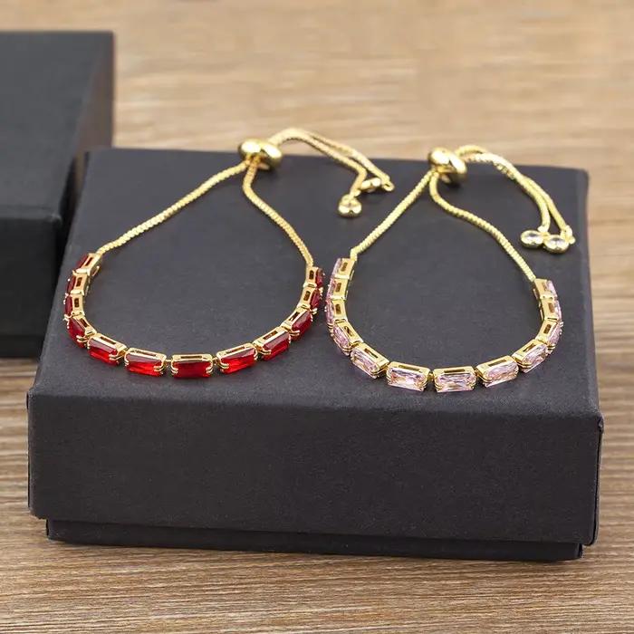Nidin haute qualité cristal lien chaîne Bracelet pour femmes mode bijoux de mariage Pulseras mujer 7 couleurs Bracelet réglable cadeau