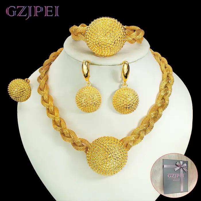 Parure de bijoux africains plaqués or 18 carats GZJPEI pour femme – Collier