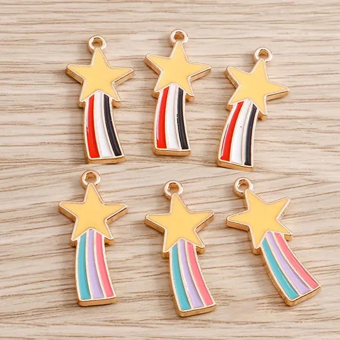 10 pièces 12x25mm mignon émail étoile arc-en-ciel breloques pendentifs pour la fabrication de boucles d'oreilles collier Bracelets bricolage artisanat résultats de bijoux