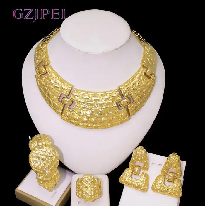 GZJPEI mode femmes ensemble de bijoux vente chaude brésilien couleur or grands