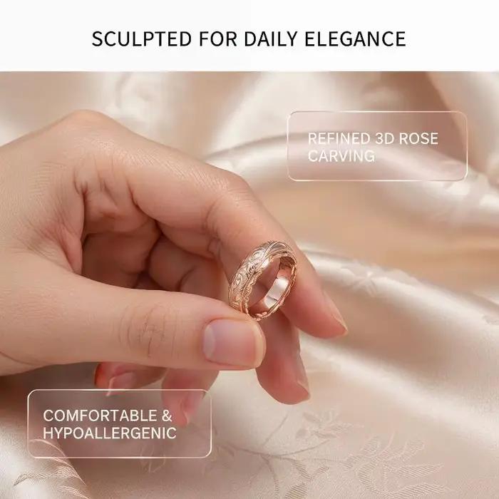 Bague en or rose sculptée en forme de rose suspendue pour femmes