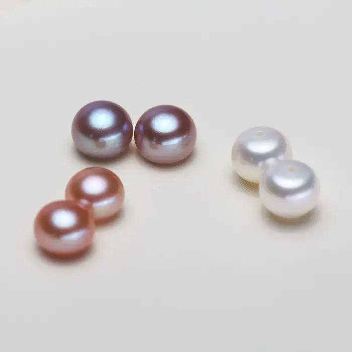 100% perles naturelles boucles d'oreilles perle demi-trou percé