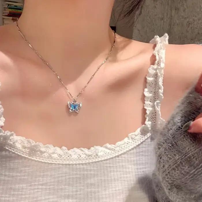 LATS – collier papillon romantique en cristal bleu pour femmes et filles