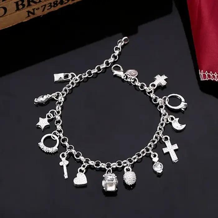 925 en argent Sterling mode 13 pièces pendentif chaîne bracelet à breloques pour les femmes pour les adolescentes dame