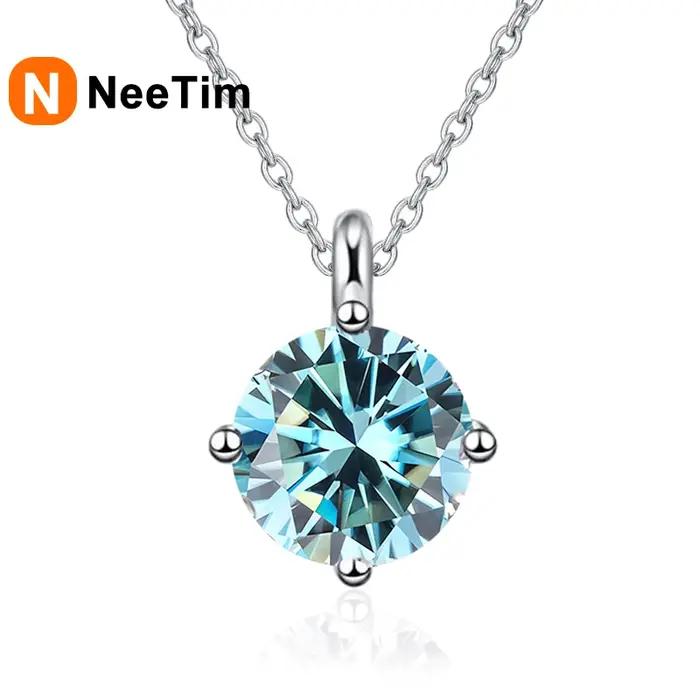 Neequer1CT-Collier pendentif en véritable moissanite pour femme