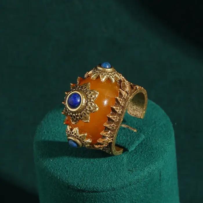 Bagues de Soleil Vintage en Or Bleu pour Femme