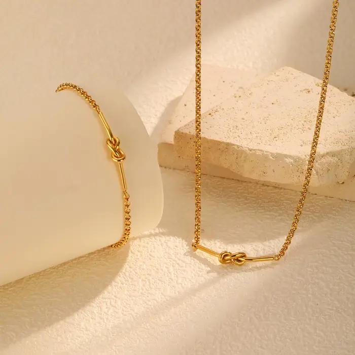 Collier de chaîne à maillons à nœud minimaliste pour femmes, Bracelet de collier en acier inoxydable plaqué or, cadeau de bijoux Chic et étanche