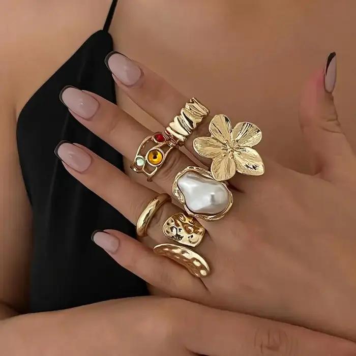 Bague ouverte en Imitation de perles de cristal pour femmes