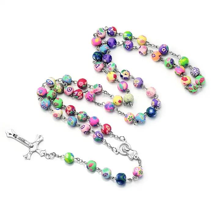 Chapelet multicolore en perles d'argile polymère pour femmes
