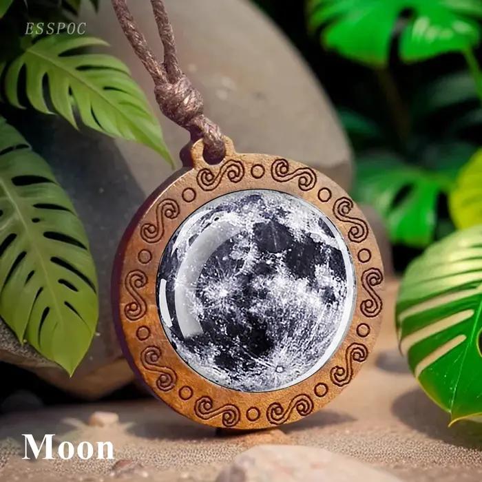 Système solaire planète collier lune terre mercure saturne Jupiter verre pendentif en bois galaxie nébuleuse bijoux