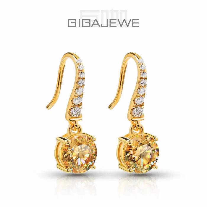 Boucles d'oreilles pendantes GIGAJEWE 2ct Moissanite en argent S925 plaqué or, test de diamant réuss