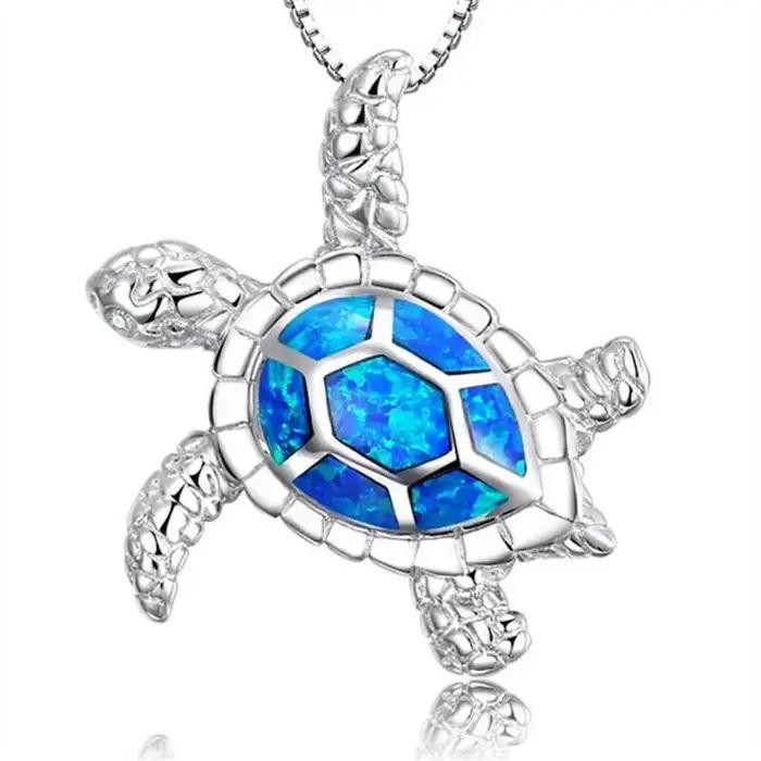 Collier avec pendentif colibri et marguerite pour femmes, incrustation d'opale d'imitation bleue CZ,