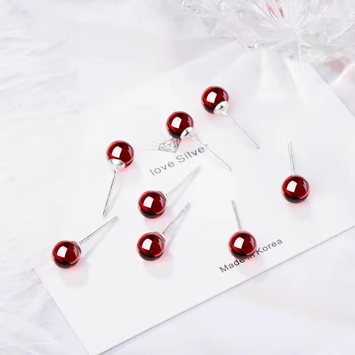 Boucles d'oreilles à clous en argent sterling 925 avec cristal rouge rond élégantes pour femme occasions spéciales et style festif