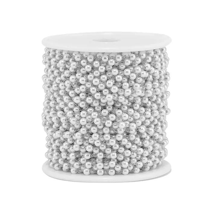 Chaînes de perles blanches plaquées or en acier inoxydable de 2 mètres