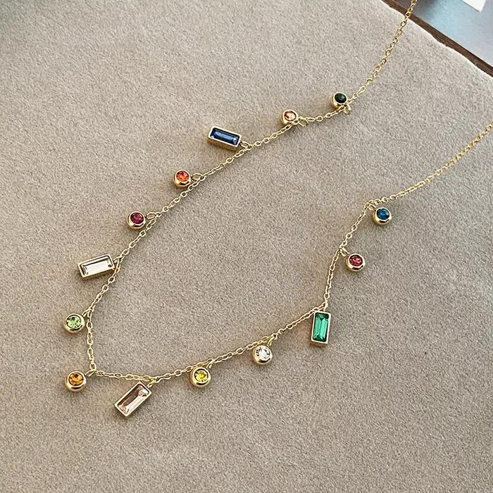 Chaîne de collier court Dopamine en Zircon coloré en acier inoxydable