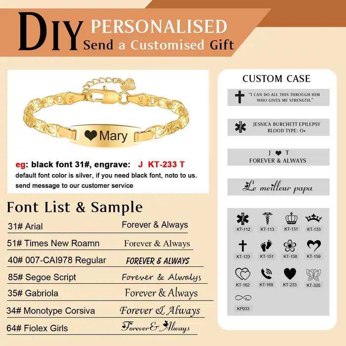 Bracelet de pierre de naissance personnalisé pour femme, gravé, citation inspirante, nom, barre d'identification, unique, famille, bijoux de bateau de chia