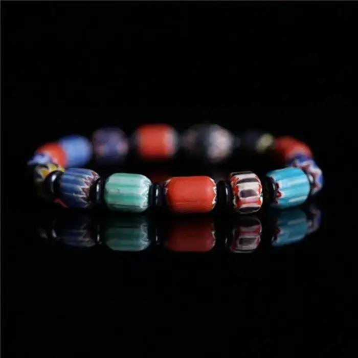 Bracelets en verre perlé de fleurs népalaises extensibles pour filles BB-200