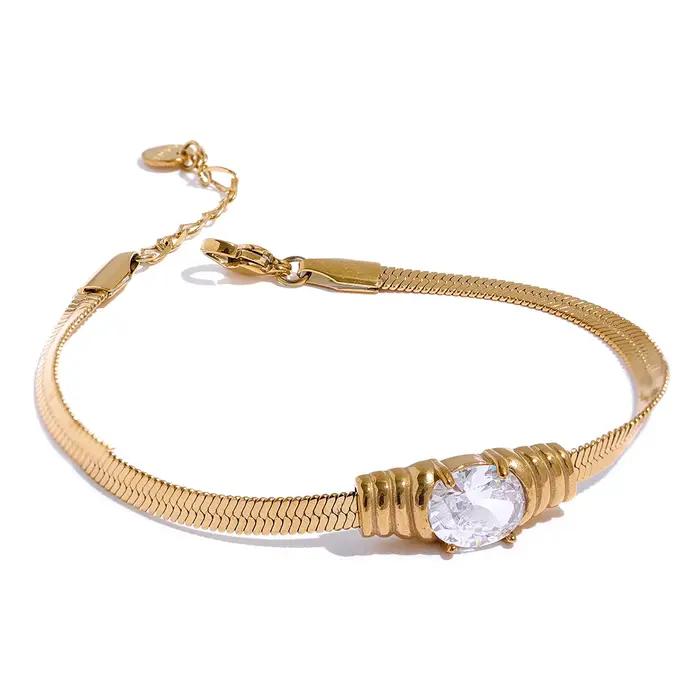 NiNice Bracelet mode zircone Serpentine Bracelet femmes en acier inoxydable coeur brillant luxe exqu