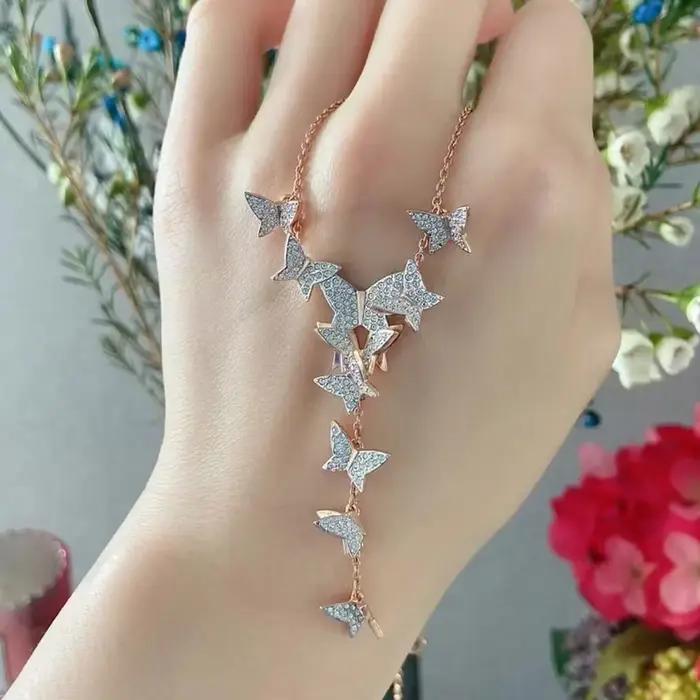 Bijoux Papillon Tendance Multicolores Ensemble de Bagues Bracelets Boucles d'Oreilles Cristaux Luxe pour Femmes Occasions Spéciales