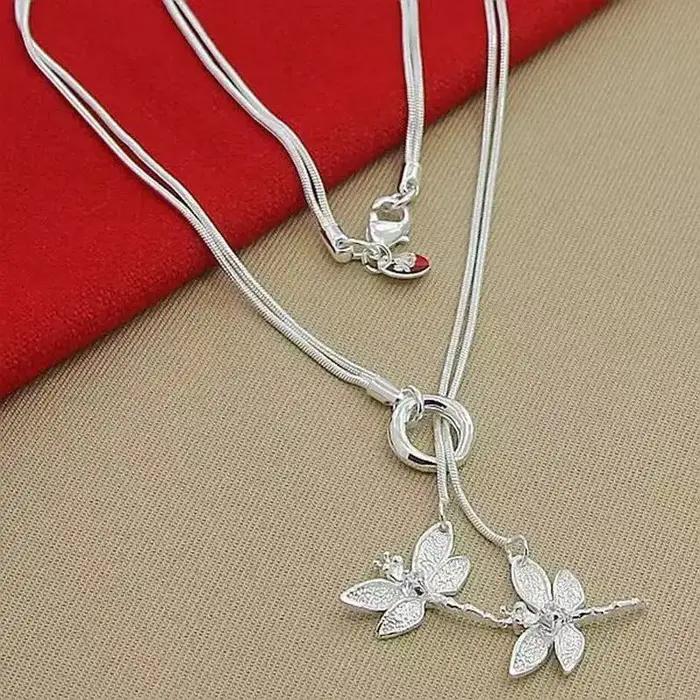 Collier avec pendentif deux libellules en argent Sterling 925 pour femmes, chaîne serpent, bijoux de