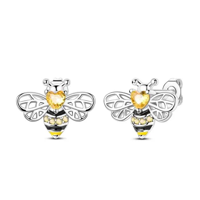 Boucles d'oreilles en argent Sterling 925 pour femmes, boucles d'oreilles en forme d'abeille scintil
