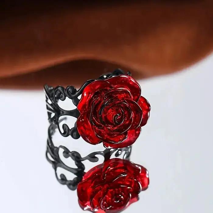 Bague Rose Rouge Gothisme Vintage Paganisme pour Femmes Occasions Spéciales Halloween Branchées