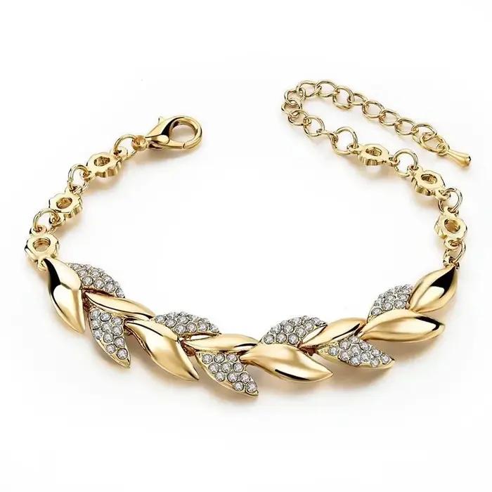 Nouvelle mode de luxe couleur or feuille couple Bracelets pour femme hommes charme plein de Zircon cristal bracelet bijoux accessoires cadeau