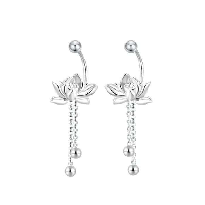YILUOCD 925 en argent Sterling fleur de Lotu boucles d'oreilles Vintage gland