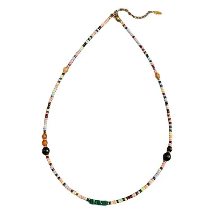 Collier ajustable vintage doré avec perles géométriques, chaîne de clavicule, style bonbon coloré, sensation de dopamine, bijoux de mode