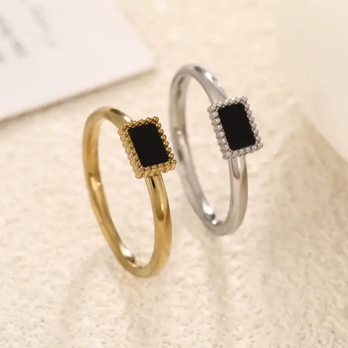 Bague rectangulaire noire en acier inoxydable pour femmes, bagues minimalistes à la mode, bijoux géométriques, cadeau d'anniversaire, vente en gros