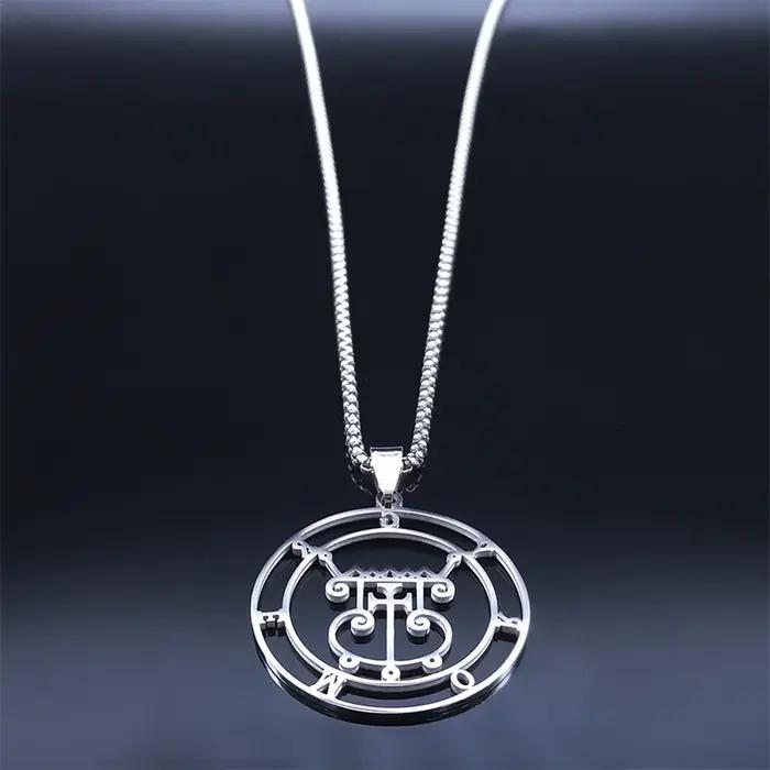 Satan Sigil GREMORY-Collier Rond en Acier Inoxydable pour Femme, Bijoux en Argent, N3329S03