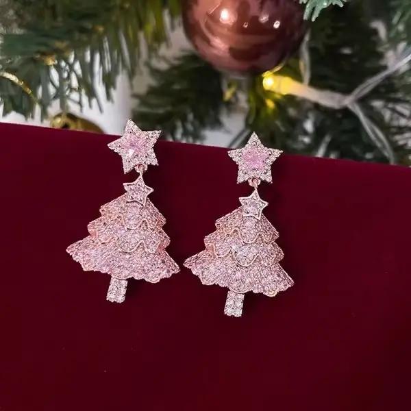 Arbre de noël Zircon cristal étoile boucles d'oreilles pour les femmes balancent fête de noël mode b