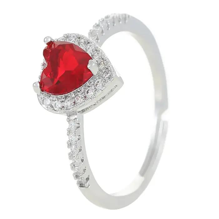 Bague de luxe en cristal de cœurs colorés pour femmes, exquise, pleine d'ouverture en Zircon, réglab